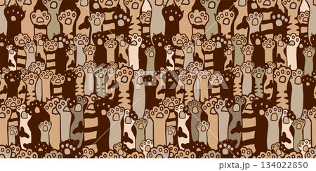 Dog Paw Cat Paw heart love puppy foot print kitten valentine vector Seamless Pattern wallpaper background. hand drawing. Not AI, Vector illustration 134022850