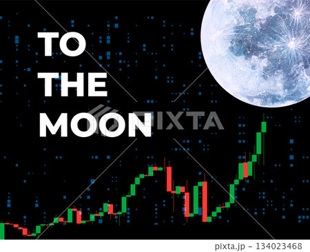 Vector illustration of the stock market theme TO THE MOON, featuring rising charts, representing financial success 134023468