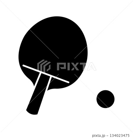 卓球ラケットとボールのシンプルなシルエットアイコンイラスト 134023475