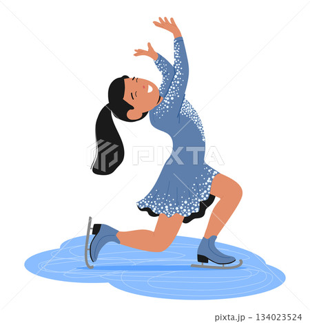 Attractive girl figure skater cartoon character dancing on ice rink performing artistic exercise Attractive girl figure skater cartoon character dancing on ice rink performing artistic exercise 134023524