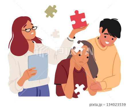 Parents supporting teenage daughter suffering from mental problems with self-worth and resilience 134023539