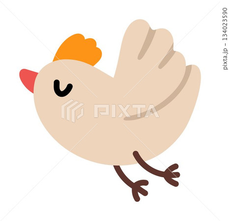 Vector flying bird with orange tuft icon. Spring migratory passage animal. Cute Easter village character illustration for kids isolated on white background 134023590