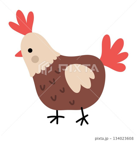 Vector funny hen icon. Farm bird clipart isolated on white background. Spring or Easter illustration. Cute domestic animal illustration 134023608