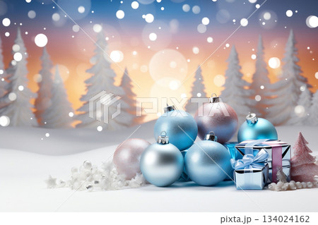 Christmas decoration representing Christmas celebration with customizable space for text or messages. Holiday concept. 134024162