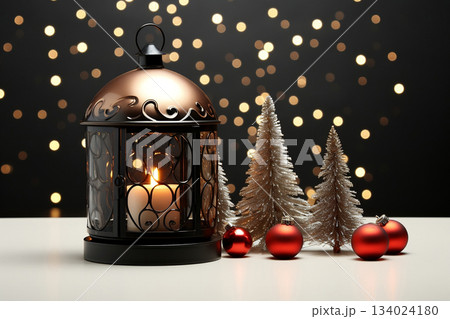 Christmas lantern with wonderful Christmas decoration with customizable space for text. 134024180