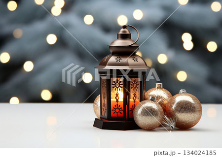 Christmas decoration representing Christmas celebration with customizable space for text or messages. Holiday concept. 134024185