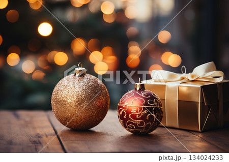 Holiday season is here, image of Christmas decoration with customizable space for text or Christmas wishes. Christmas celebration concept. Holiday season is here, image of Christmas decoration with customizable space for text or Christmas wishes. Christmas celebration concept. 134024233
