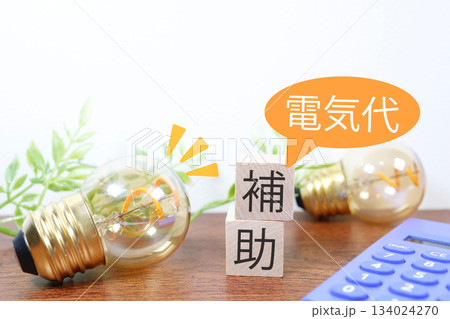 電気代補助で家計負担を軽減するイメージ。節約と支援策の概念。 電気代補助で家計負担を軽減するイメージ。節約と支援策の概念。 134024270