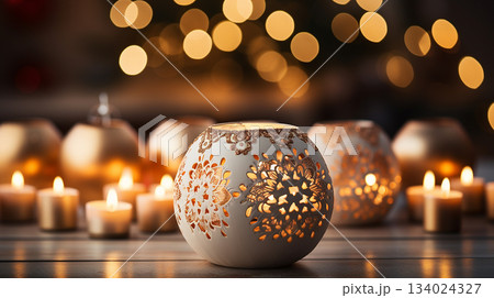 Happy holiday concept with wonderful Christmas decoration background with customizable space for text. Happy holiday concept with wonderful Christmas decoration background with customizable space for text. 134024327