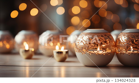 Happy holiday concept with wonderful Christmas decoration background with customizable space for text. 134024328