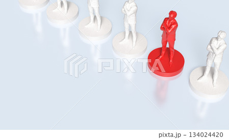 Red Highlighted Leader Standing Out Among White Figures 3d render. 134024420