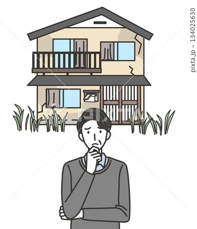 空き家の管理に悩む男性のイラスト 134025630