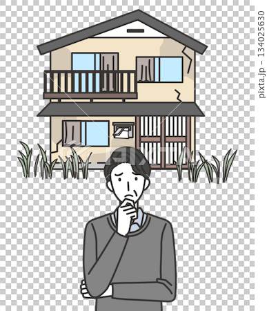 空き家の管理に悩む男性のイラスト 134025630