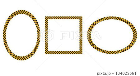 Oval and square taxi or police frames with black and yellow chequered pattern isolated on white background. Vignettes with squared print. Geometric banner templates. Vector flat illistration 134025661