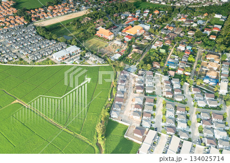 Land value in aerial view and concept of market price. Land value in aerial view and concept of market price. 134025714
