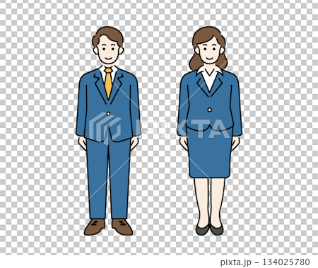 笑顔のスーツ姿の男女 会社員の全身イラスト素材 笑顔のスーツ姿の男女 会社員の全身イラスト素材 134025780