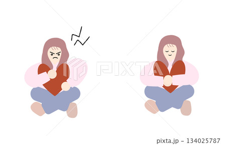 愛を奪われないように警戒する女性と愛を抱きしめる女性 愛を奪われないように警戒する女性と愛を抱きしめる女性 134025787