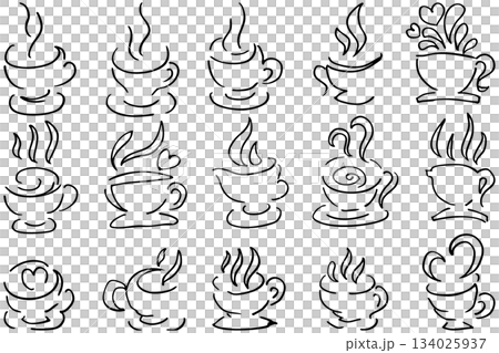 コーヒーカップ線画イラスト|シンプルで使いやすい手描きカフェアイコン素材 コーヒーカップ線画イラスト|シンプルで使いやすい手描きカフェアイコン素材 134025937