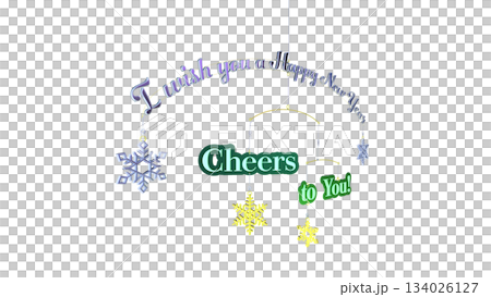 3D image of a mobile using New Year's card English phrases (PNG material) 134026127