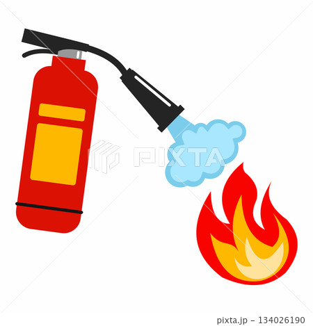 fire extinguisher extinguishes fire on white background. Fire safety illustration. 134026190