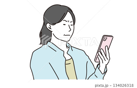 老眼でスマホが見えない女性のイラスト素材 134026318