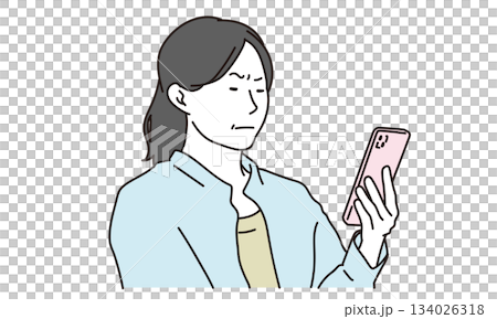老眼でスマホが見えない女性のイラスト素材 134026318