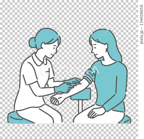 護士為女性抽血的插圖（手臂，健康檢查） 134026658