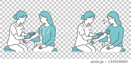 採血に臨む女性患者の比較イラスト(普通 vs 緊張・恐怖) 採血に臨む女性患者の比較イラスト(普通 vs 緊張・恐怖) 134026660