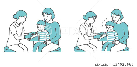 採血に臨む男の子の比較イラスト(落ち着いた vs 泣いて嫌がる) 採血に臨む男の子の比較イラスト(落ち着いた vs 泣いて嫌がる) 134026669