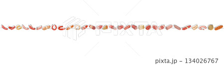 Sausages set. Fresh raw sausages one line colored continuous drawing. Vector illustration 134026767