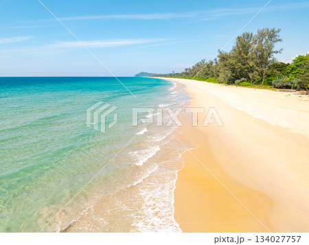 Aerial top view beach sea waves surface nature background 134027757