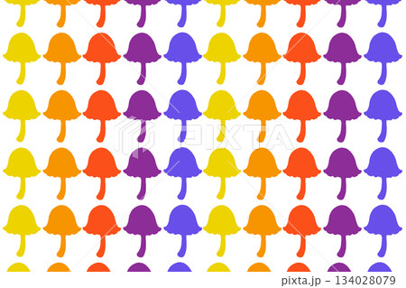カラフルな白地キノコパターン 134028079