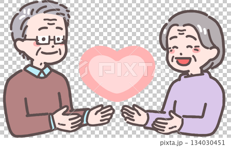 一對老年夫婦面向一顆心的插圖 一對老年夫婦面向一顆心的插圖 134030451