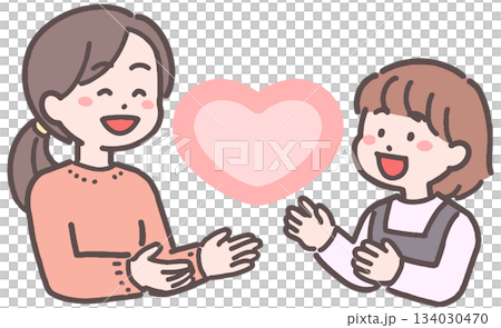 若い女性と女の子がハートと向き合うイラスト 134030470