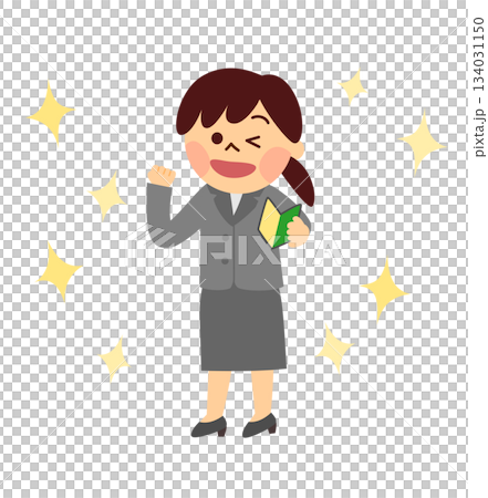 A woman in a suit holding a beginner's mark 134031150