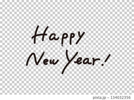 「新年快樂」手寫文字新年賀卡文字素材 134032356
