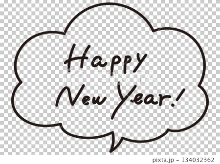 對話框與「新年快樂」新年賀卡素材 手寫字體 134032362