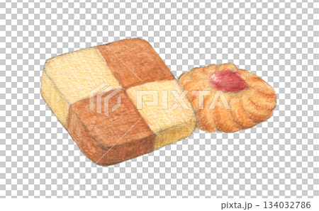 Two cookies watercolor pencil illustration 134032786
