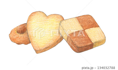 クッキー3つ　水彩色鉛筆イラスト 134032788
