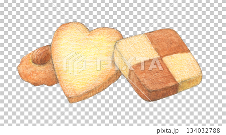 クッキー3つ　水彩色鉛筆イラスト 134032788