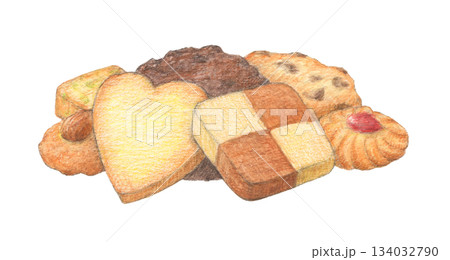 クッキーいろいろ 水彩色鉛筆イラスト クッキーいろいろ 水彩色鉛筆イラスト 134032790