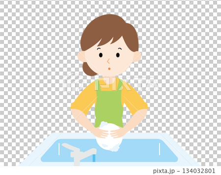 お皿を洗う主婦のイラスト 134032801