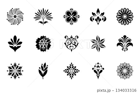 Flower icons set. Isolated elements for design. Vector graphics. 134033316