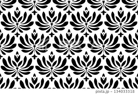 Flower geometric pattern. Seamless vector background. White and black ornament. Flower geometric pattern. Seamless vector background. White and black ornament. 134033318