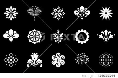 Flower icons set. Isolated elements for design. Vector graphics. Flower icons set. Isolated elements for design. Vector graphics. 134033344