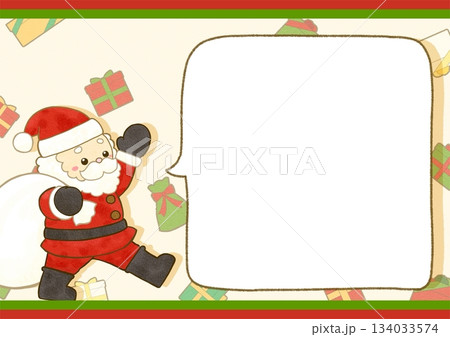 手を振るサンタクロースのフレームイラスト～吹き出し～ 134033574