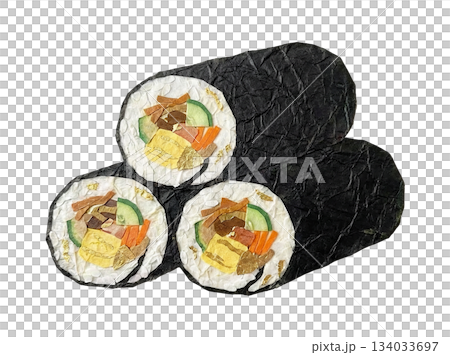和紙の切り絵で表現した恵方巻きのイラスト 134033697