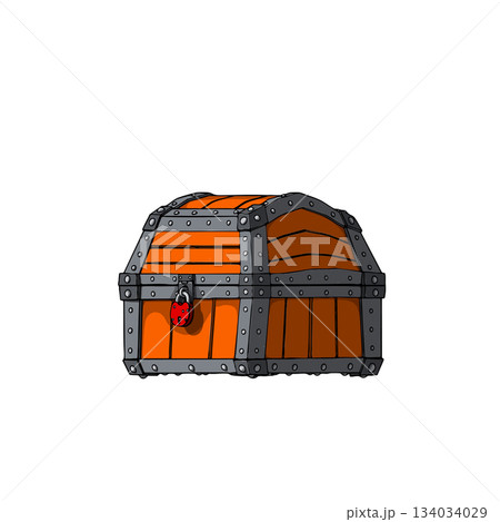 Closed Medieval Chest with Padlock. Vector Illustration. 134034029