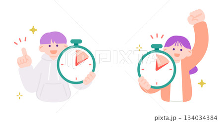 時間管理がうまくいき喜ぶ若者 134034384