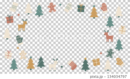 Cute hand-drawn muted color Nordic Christmas frame background 134034797